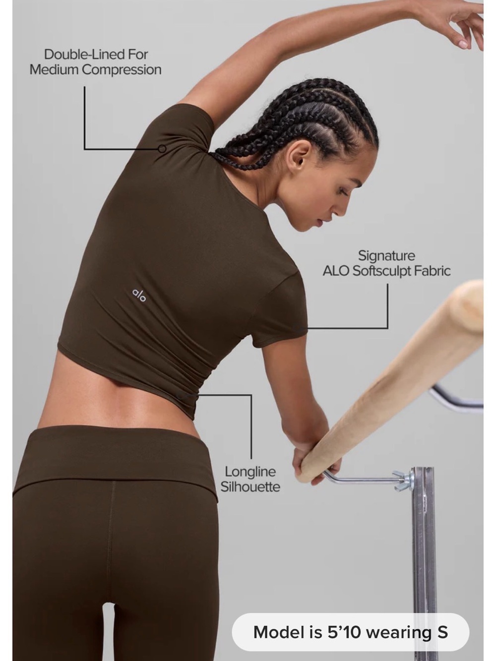 ALO Yoga Softsculpt Precision Short Sleeve Top Espresso size M - Picture 2 of 8